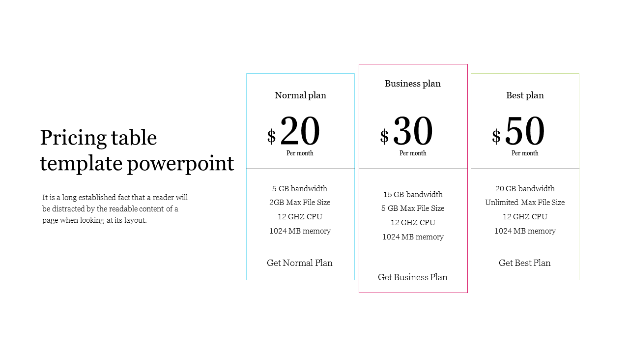 Pricing table template powerpoint